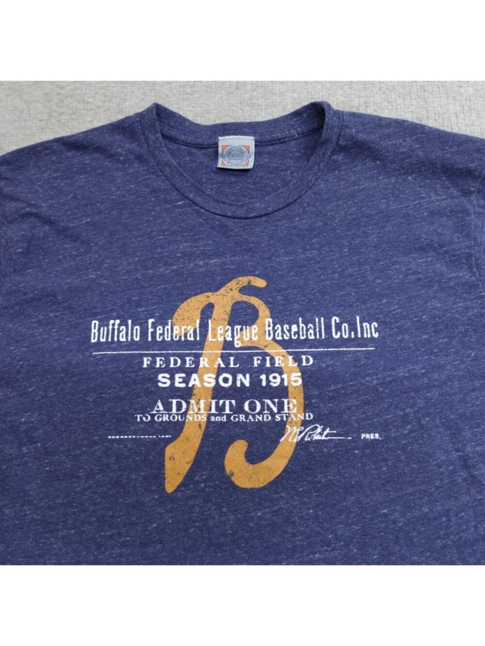 Ebbets Field Flannels Shirt Large Blue Buffalo Federal League Baseball